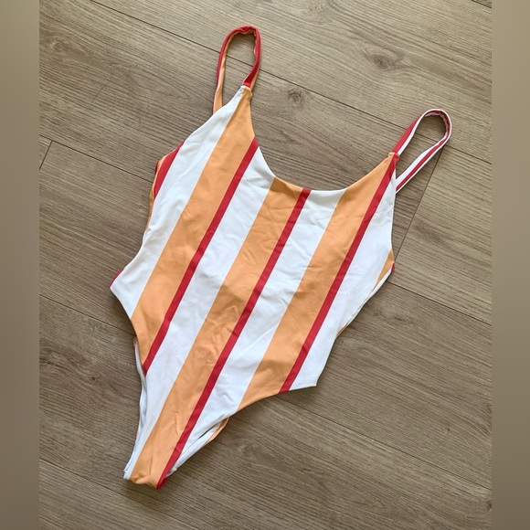 Bright Swimwear White Orange Strip One Piece Swimsuit S NWT - Picture 3 of 8